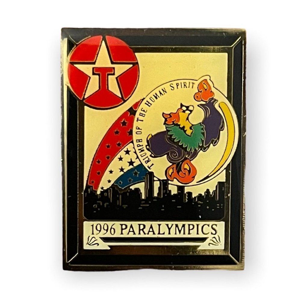 Texaco Paralympic Pin Triumph Of The Human Spirit Gold Black Stars 1996 Vintage